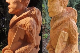 A gauche la sculpture d'origine, à droite la pièce après le saccage